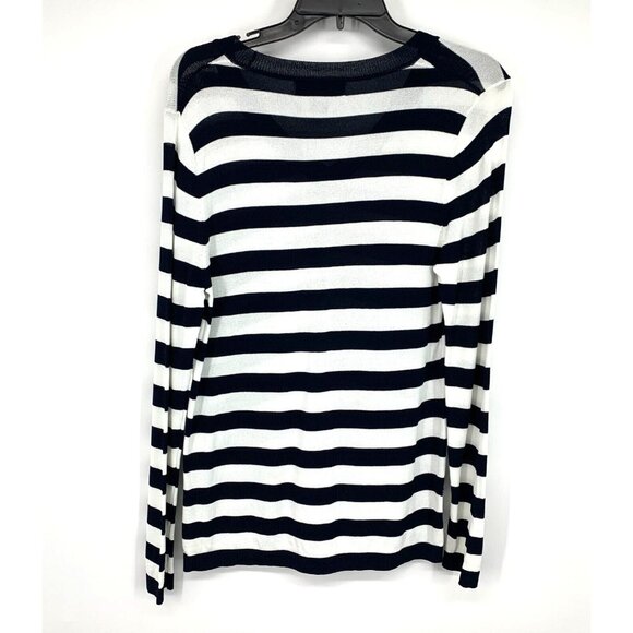 Jones New York Knit Top Blue White Stripe VNeck Long Sleeve - Picture 5 of 7